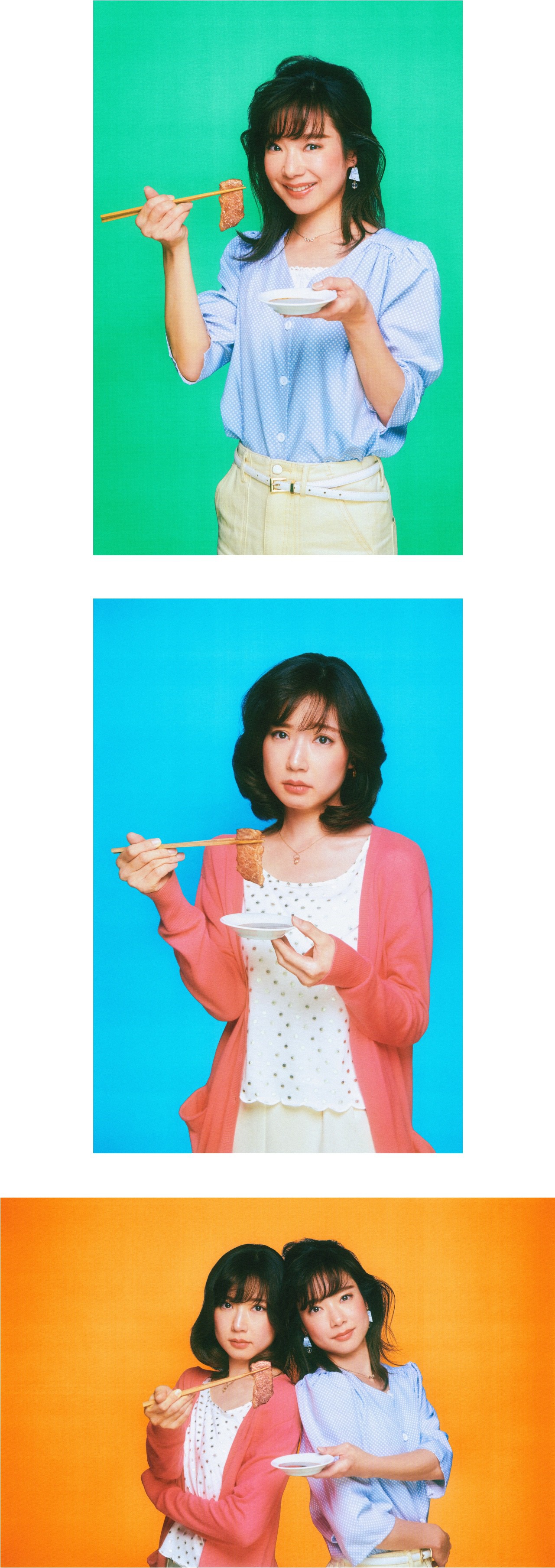 お肉を持つ女性（Mika,Rika,Mika+Rika）